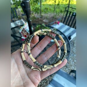 Vintage Cloisonné Style Cream Enamel Metal Bangle Bracelets